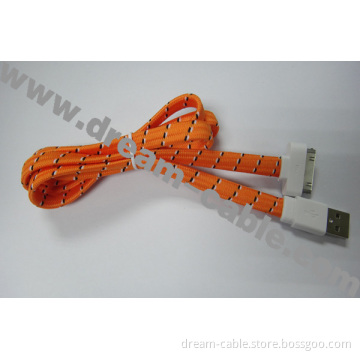 Flat Fabric Braided Dock USB Cable for iPhone 4S
